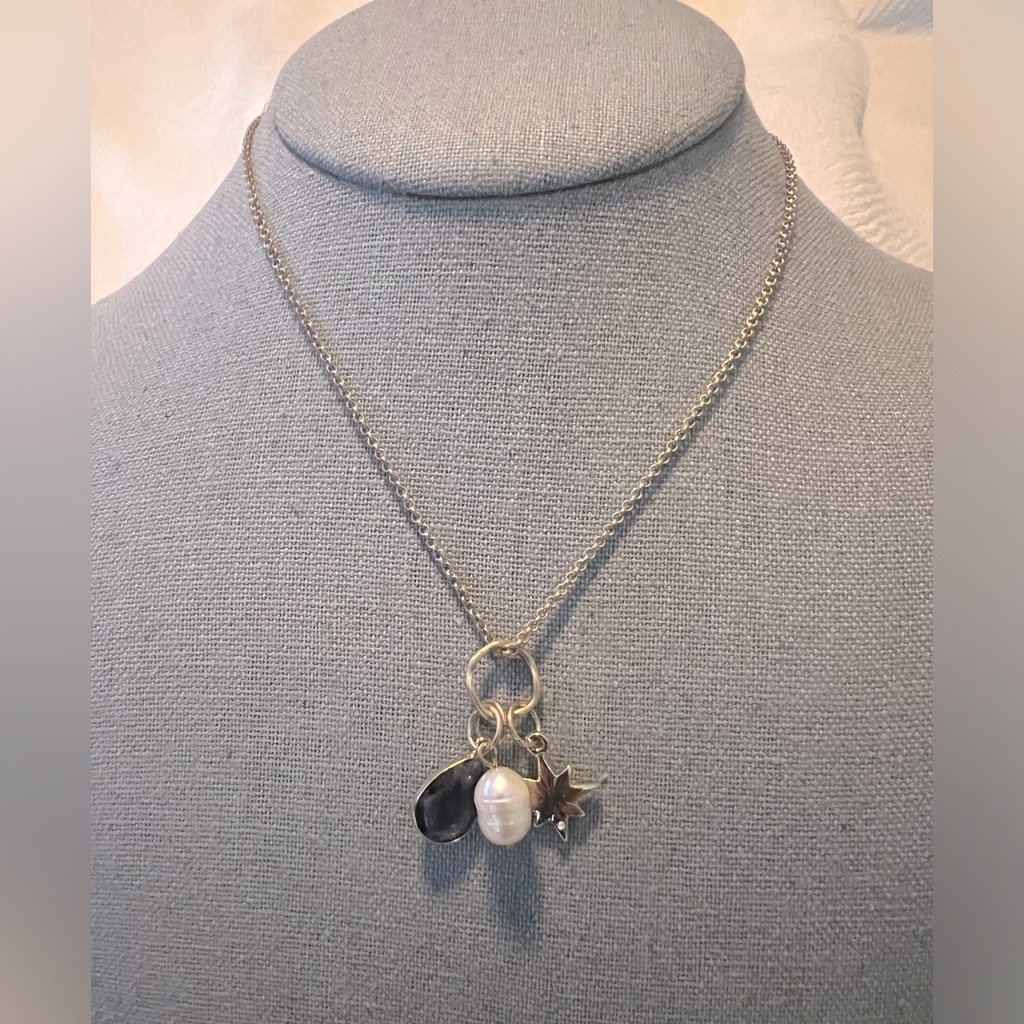 Genuine Rice Pearl And Gems Gold Tone Adjustable Chain Charm Necklace 16$